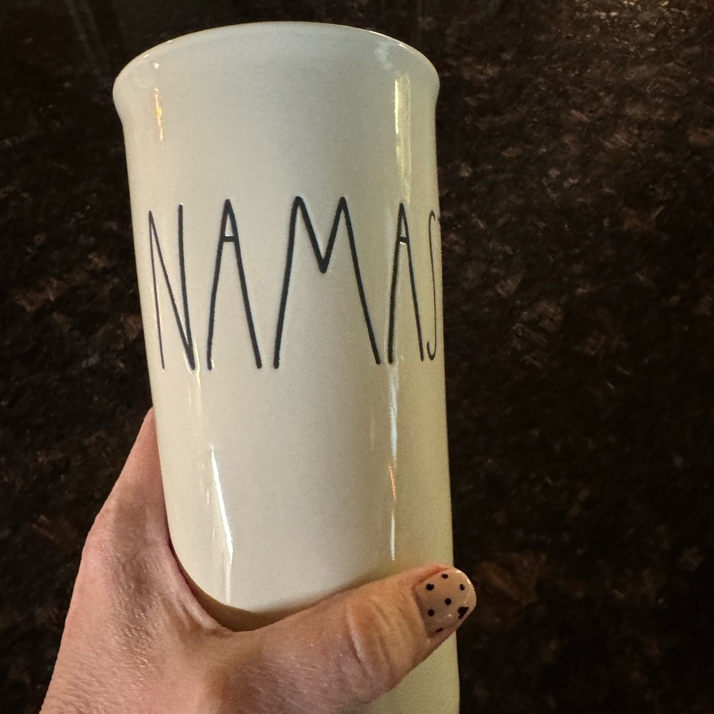 Rae Dunn Artisan Collection NAMASTE Ceramic Travel Mug Tumbler with Lid